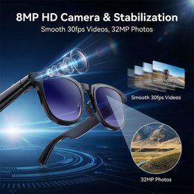 AMZISH AI Smart Glasses deliver up to 8 hours of audio playback.