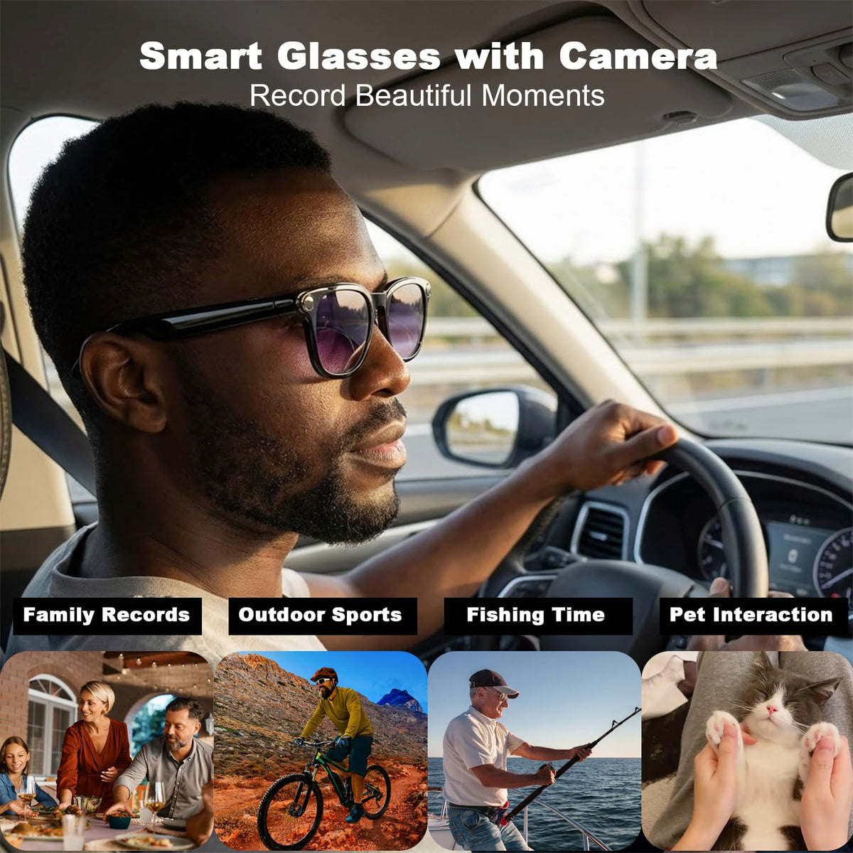 AMZISH AI Smart Glasses dual-mic ENC for clearer calls.