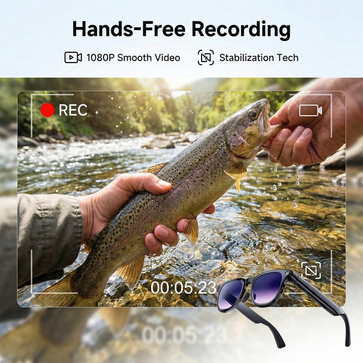 AMZISH AI Smart Glasses IP65 protection against sweat and splashes.