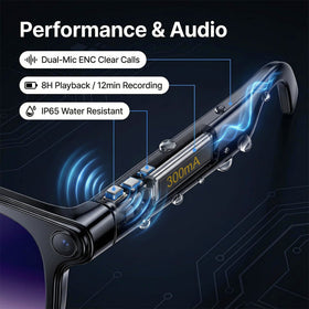AMZISH AI Smart Glasses Bluetooth 5.4 and WiFi backup for transfers.