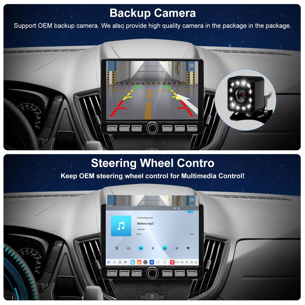 amzlegend QLED radio with steering wheel controls for Ford Transit