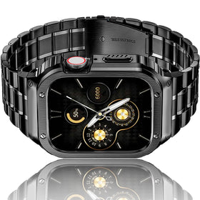 Amznew front view of metal band and case showing sleek durable protection and refined style