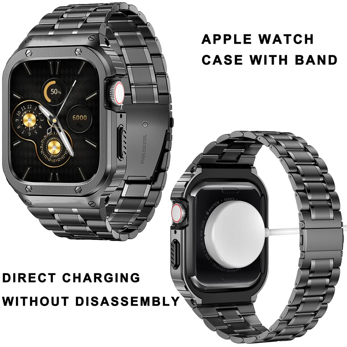 Amznew HASLFM on wrist with 42mm Apple Watch showing comfortable fit and rugged protection
