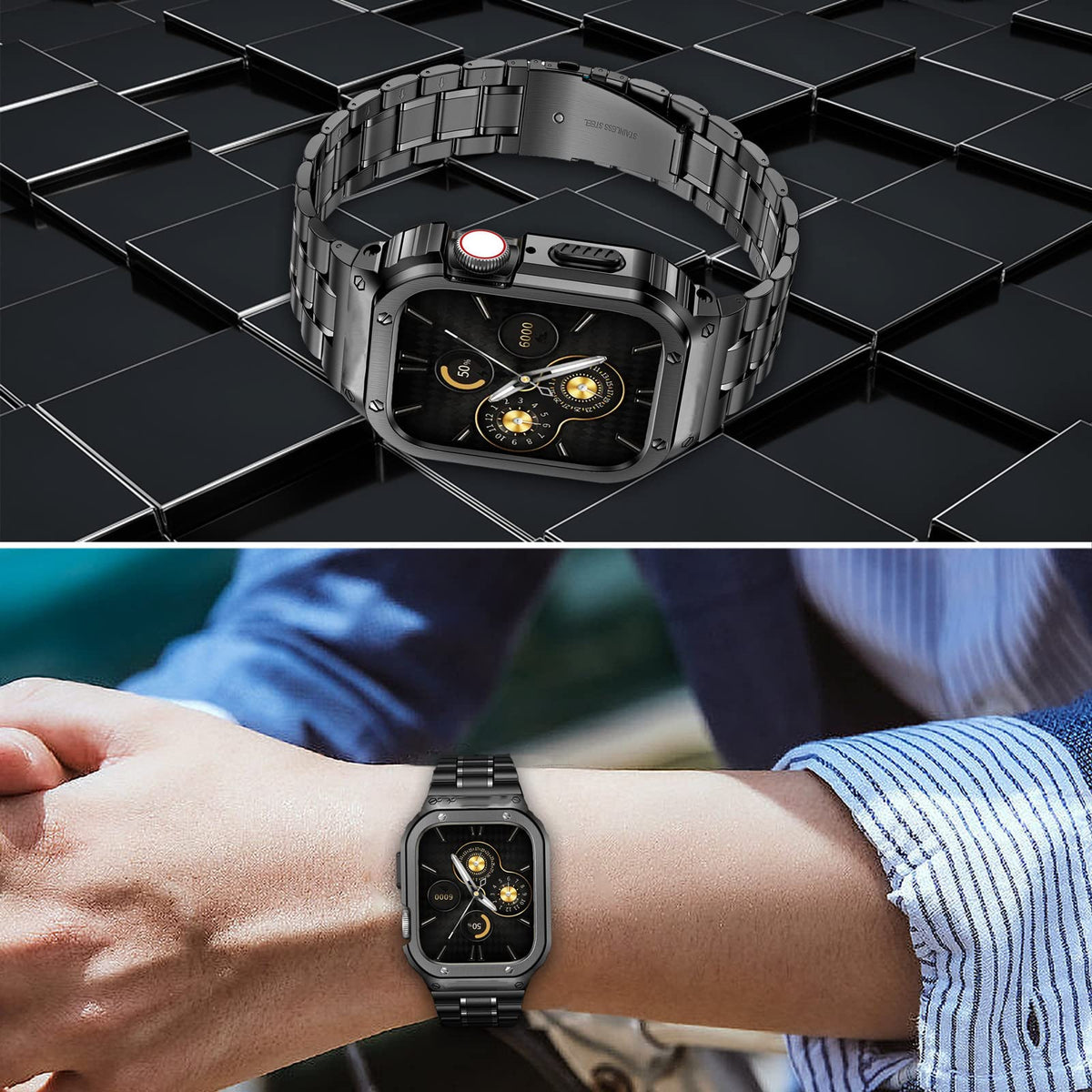 Amznew HASLFM size comparison with ruler showing removable links for precise wrist fit