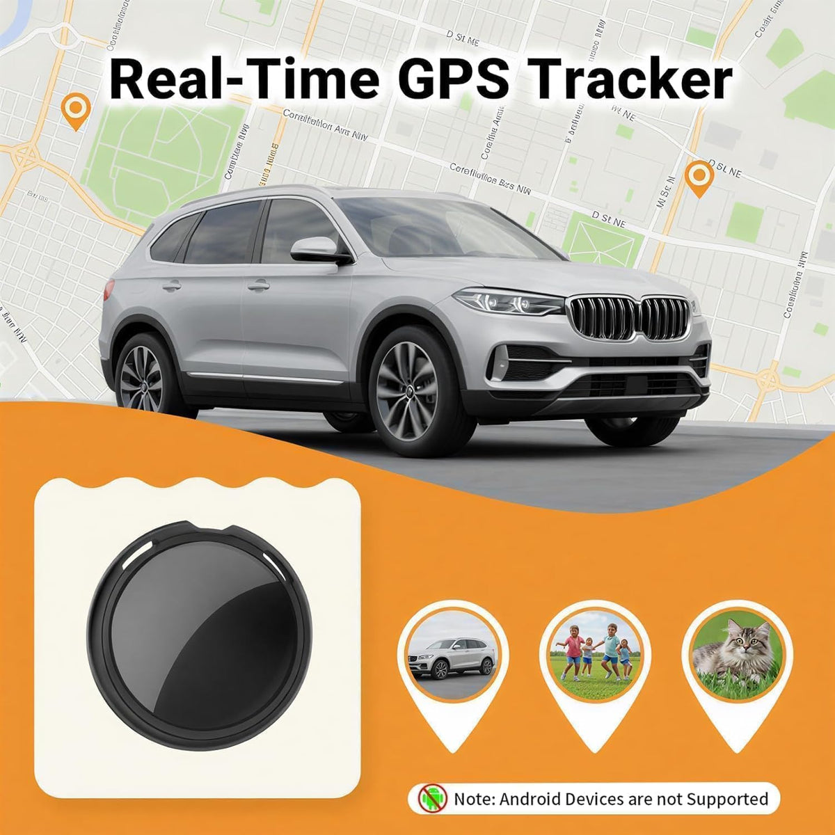 AMZSMT real-time tracking for vehicles, pets, or bags.