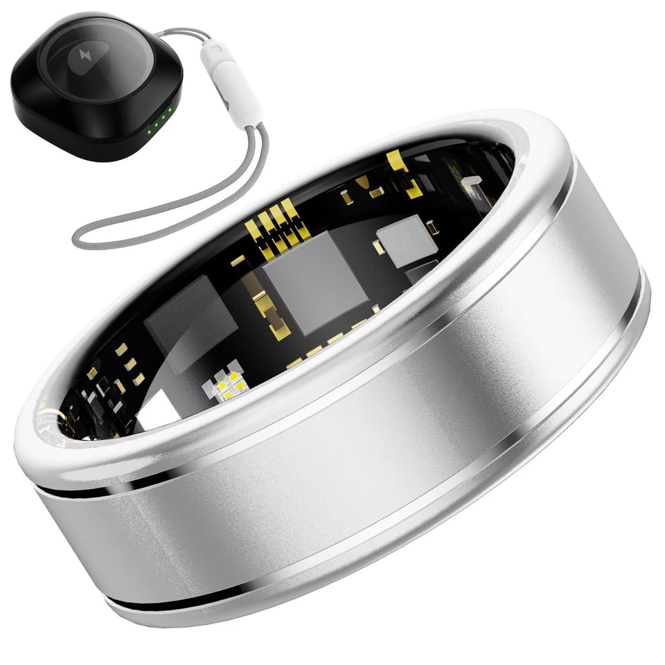 Anarow smart ring in silver, front view, ideal for all-day comfortable wear.