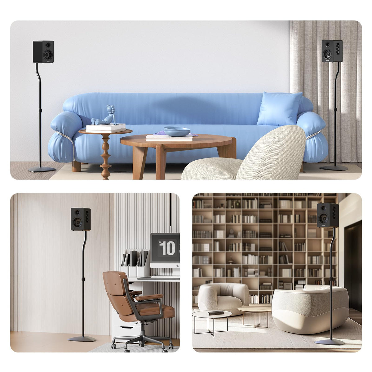 Anautin stands with mounted speaker demonstrating improved sound direction
