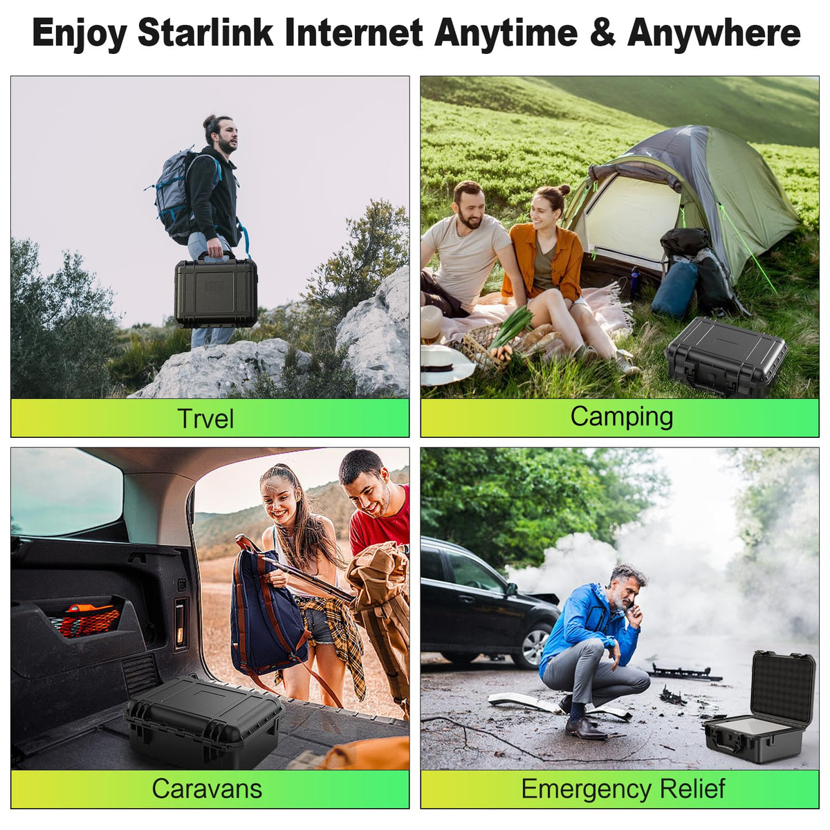 Anautin case at campsite protecting Starlink Mini for reliable outdoor internet setup