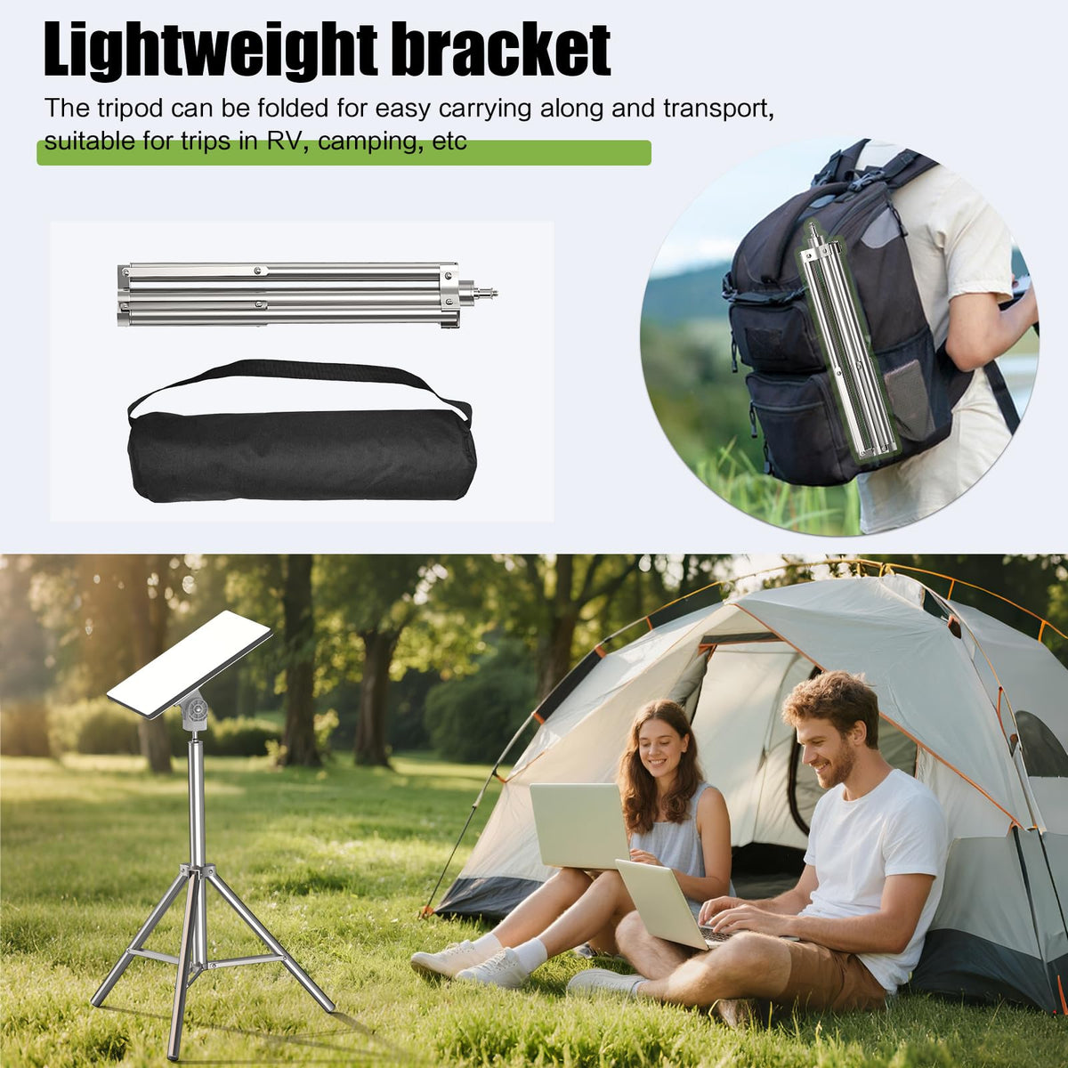 Anautin tripod next to hand for size scale demonstrating portability benefit
