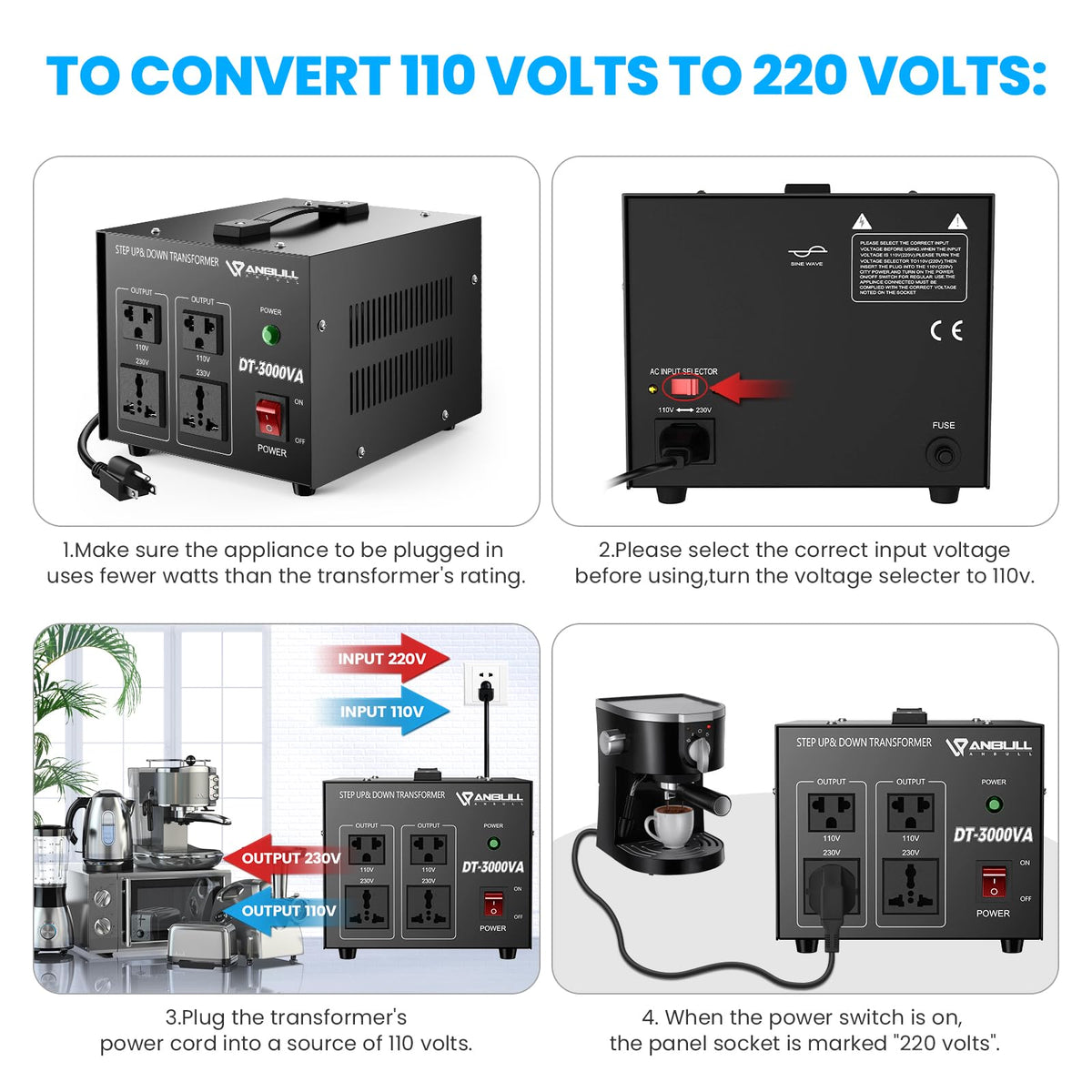 Anbull control panel shows easy 110V to 220V switching
