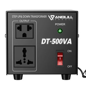 Anbull front view of transformer showing power switch and sockets for safe use