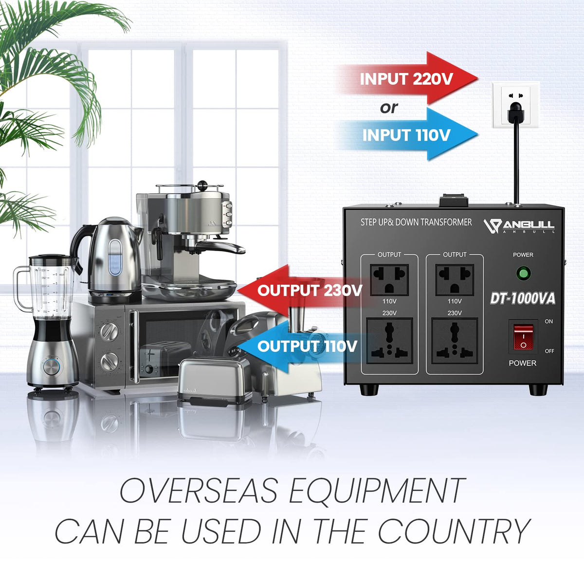 Anbull voltage converter outlets showing dual 110V and 230V sockets for versatile devices