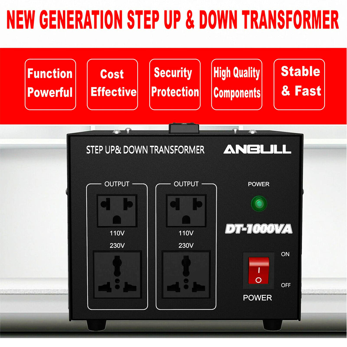 Anbull voltage converter power switch close-up for easy on/off control
