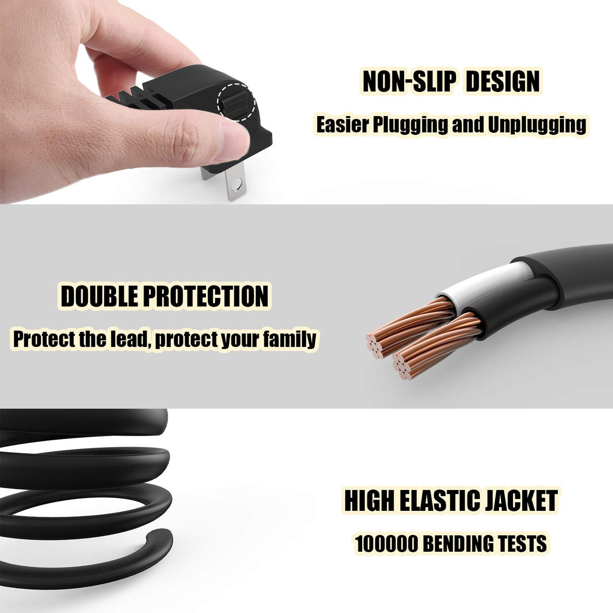 Ancable figure-8 C7 power cable 12ft reduces bending behind TVs.