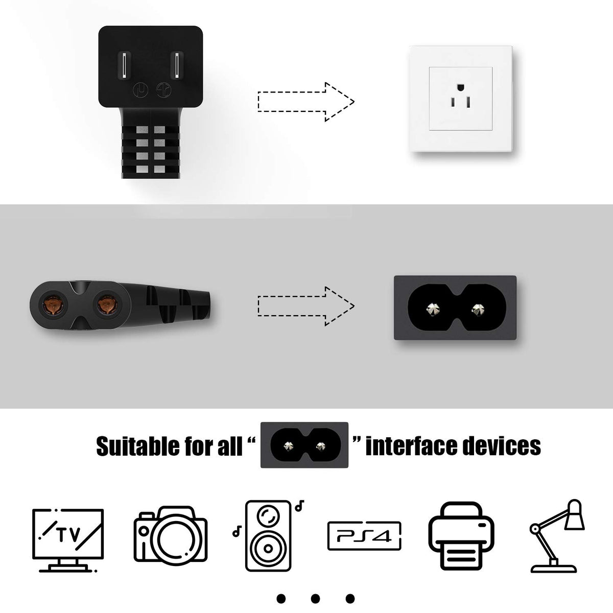 Ancable wall-mount TV power cable 12ft helps close-to-wall setup.