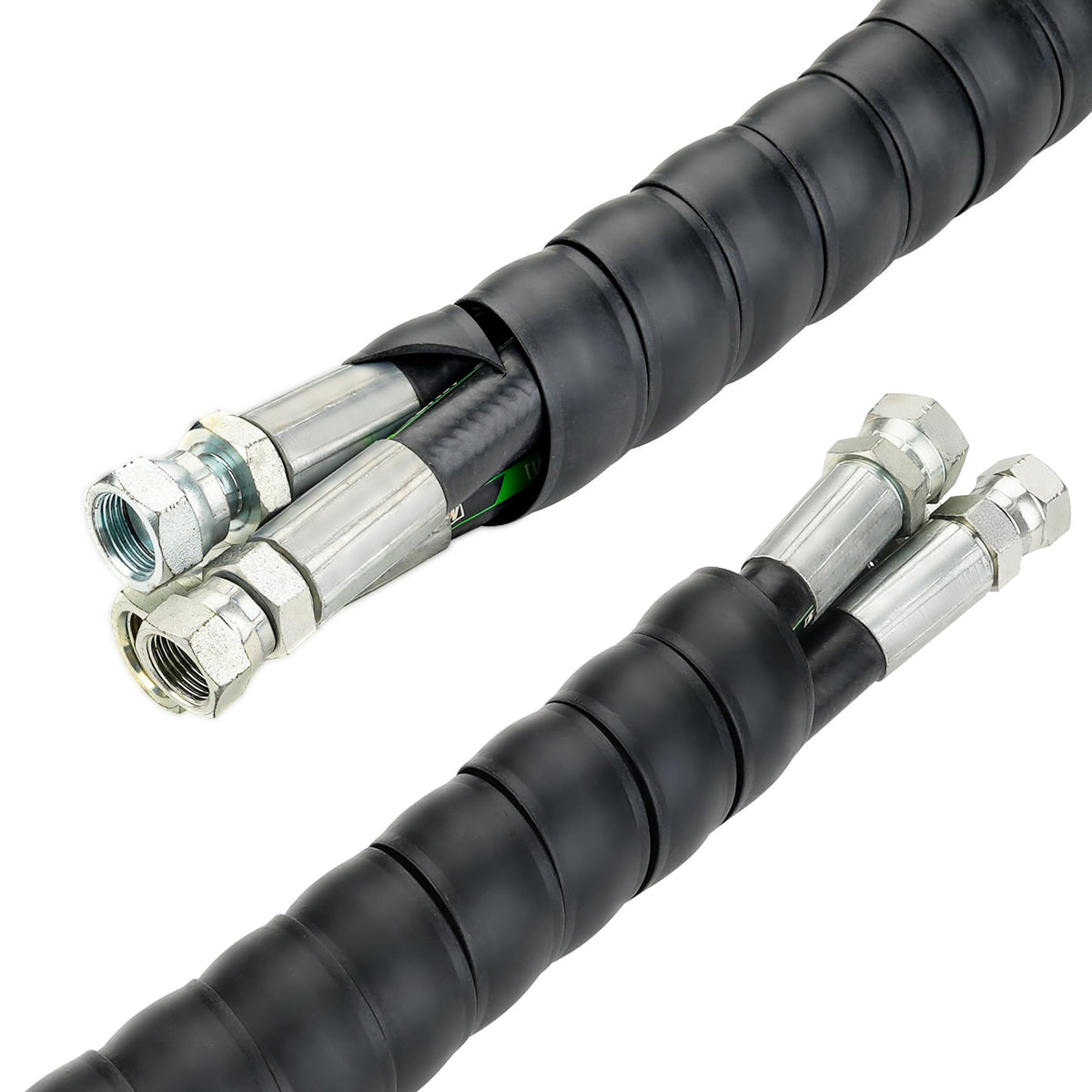 ANCIMOON installed on hydraulic hose demonstrating protection and easy retrofit installation