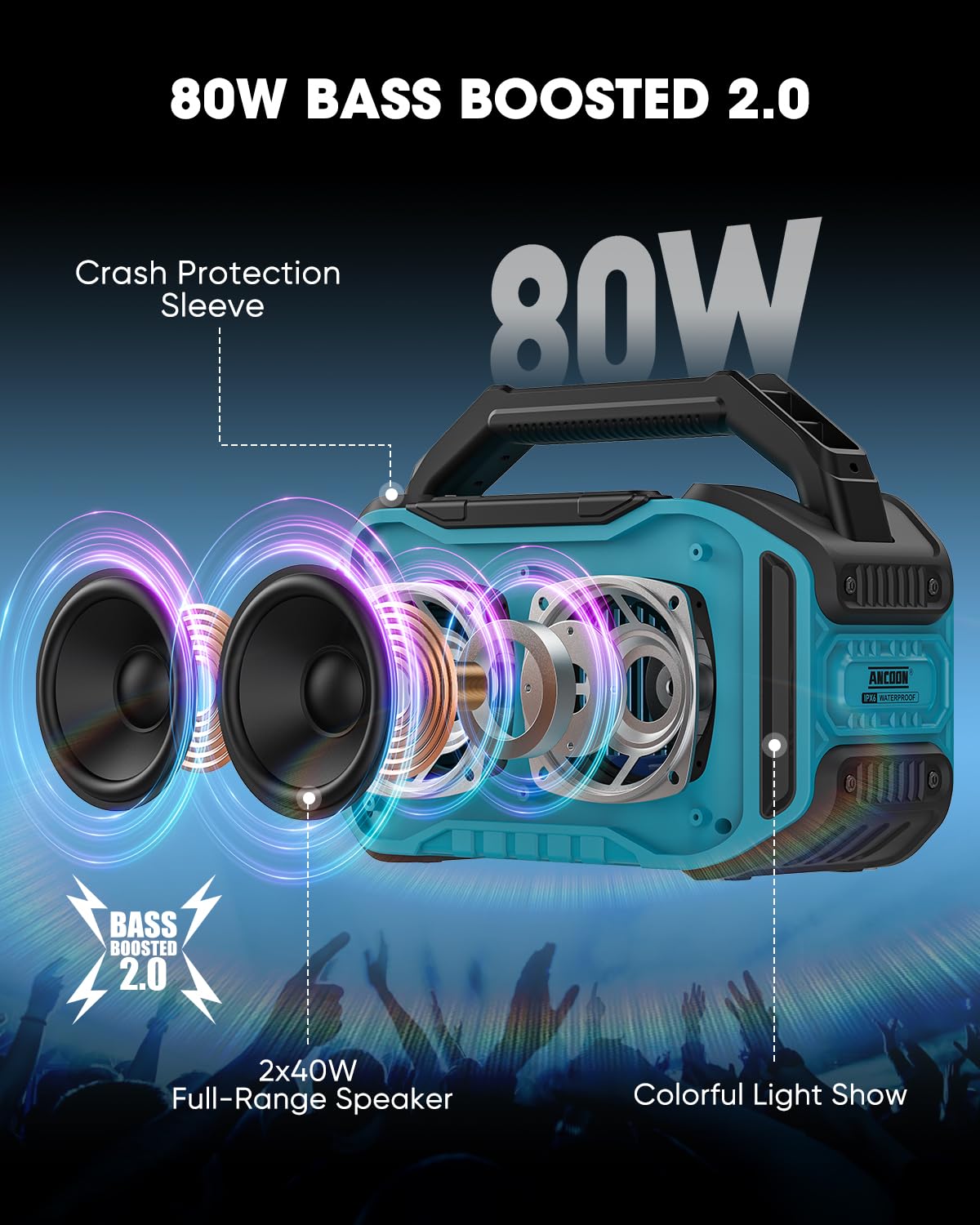 ANCOON 80W peak power speaker delivers clear sound in outdoor settings