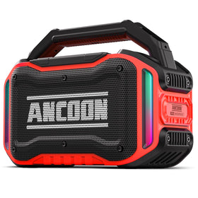 ANCOON Bluetooth speaker front view with LED lights for party ambiance.