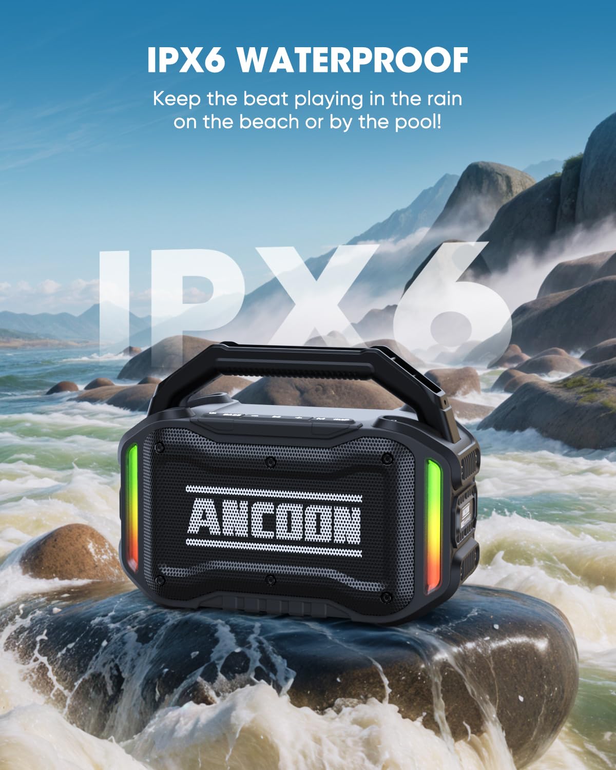 ANCOON IPX6 waterproof, durable design resists splashes and light rain.