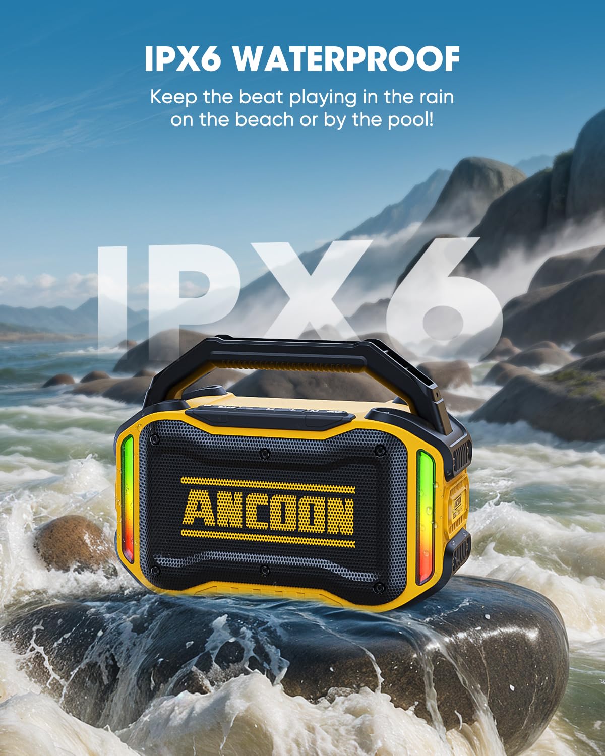 ANCOON Speakers LED lights create a vibrant party ambiance during outdoor sessions.