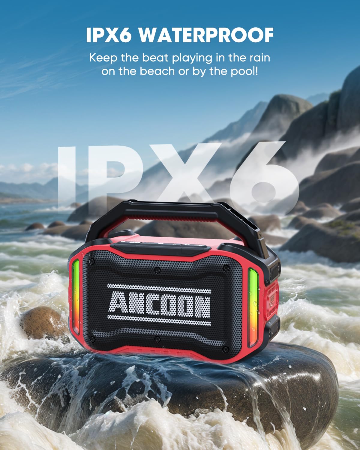 ANCOON waterproof speaker ready for outdoor use.