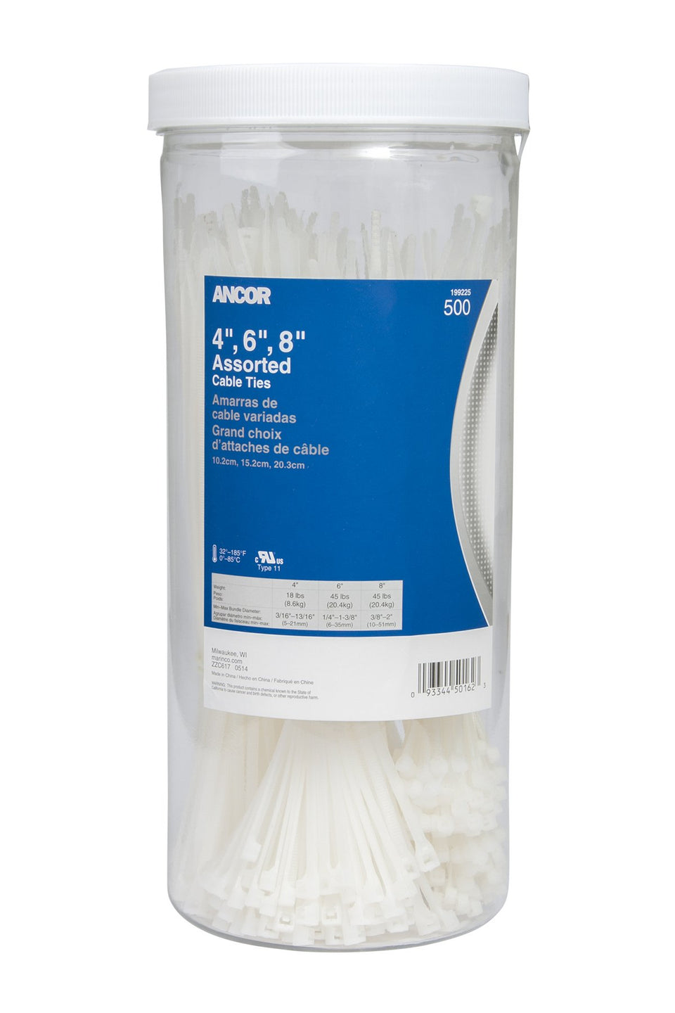 Ancor 199225 cable tie in natural color, ideal for organized wire and hose management.