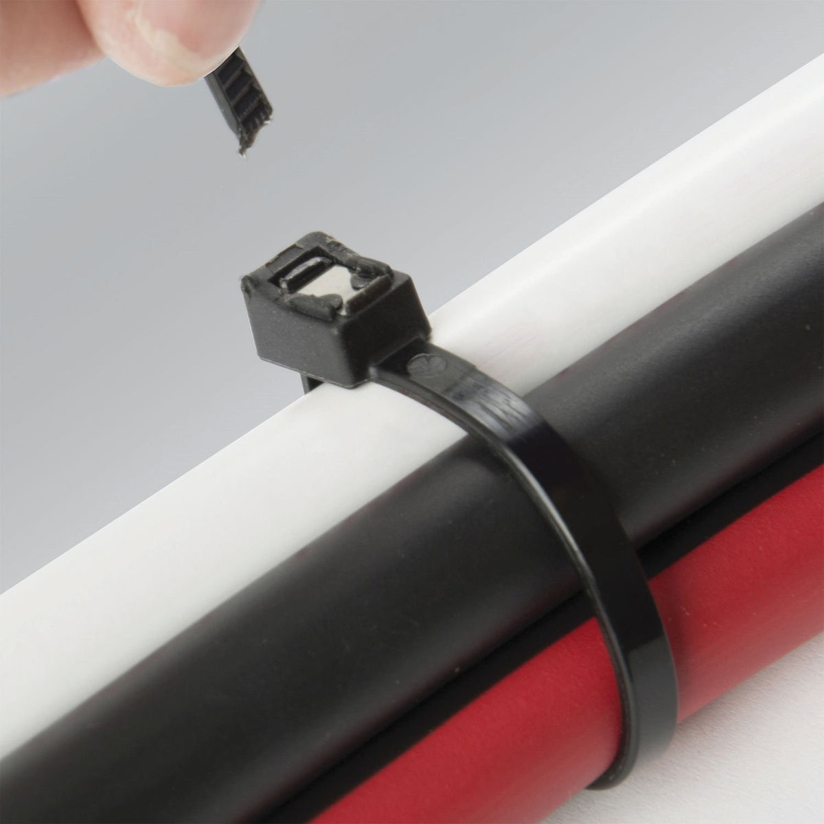 Ancor cable tie in natural color tidying wiring for outdoor projects.