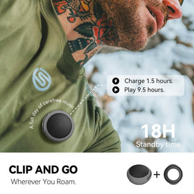 ANCwear clipped to backpack strap for portable sound during travel