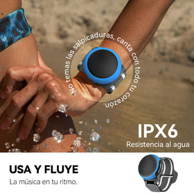 ANCwear clip-on silicone band secures the speaker on clothing during workouts.