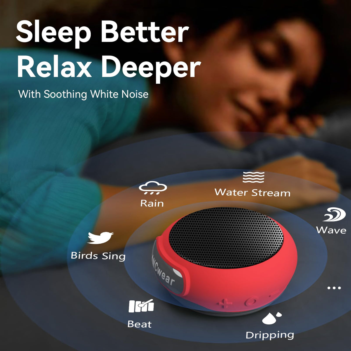 ANCwear compact speaker with 36mm driver delivers clear close-range sound.