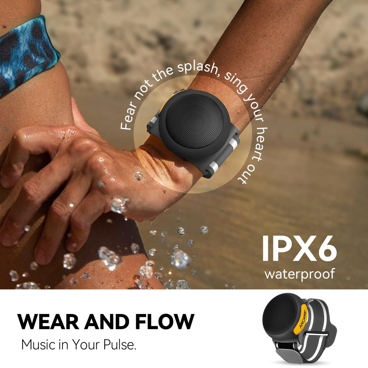ANCwear IPX6 shell protects against sweat and rain during workouts.