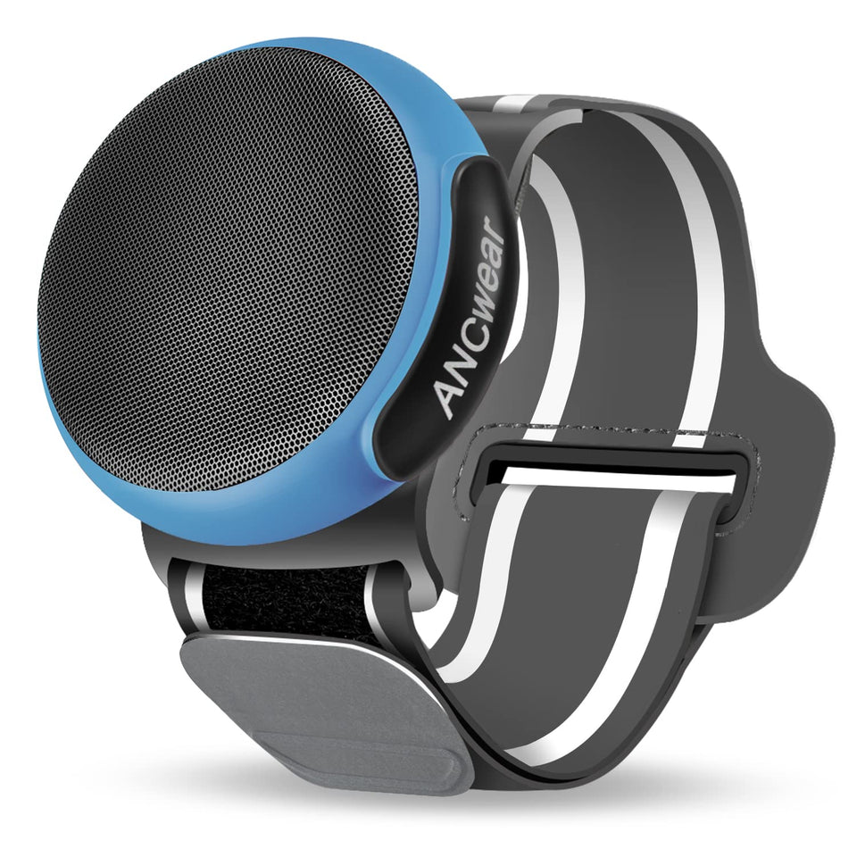 ANCwear wearable Bluetooth speaker clipped on the wrist for hands-free music on the move.