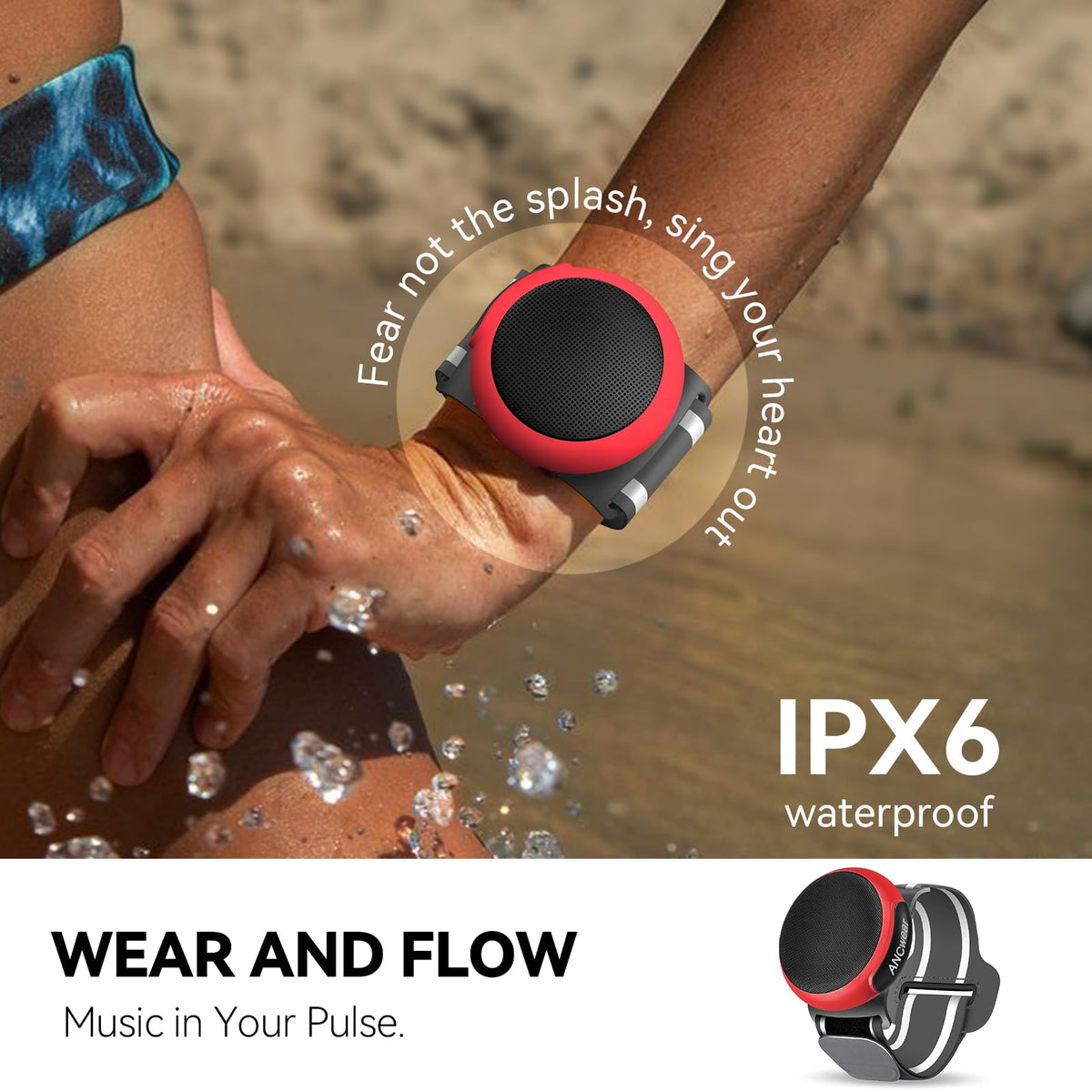 ANCwear wearable speaker clipped to clothing for on-the-move calls and podcasts.
