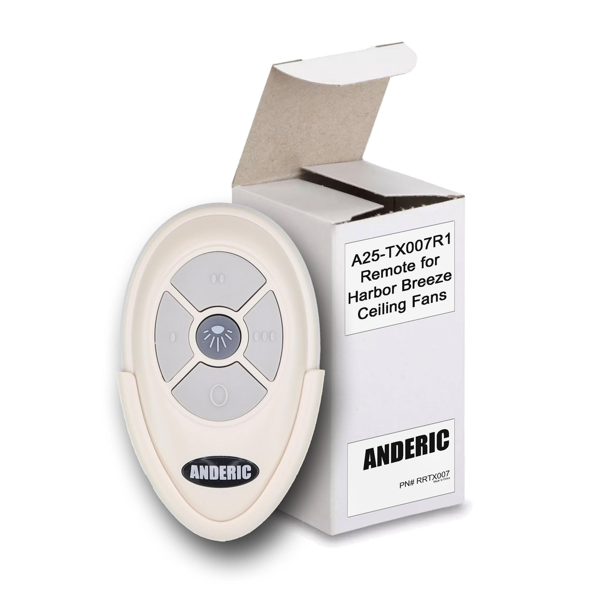 Anderic RRTX007 remote front view; reliable Harbor Breeze replacement.