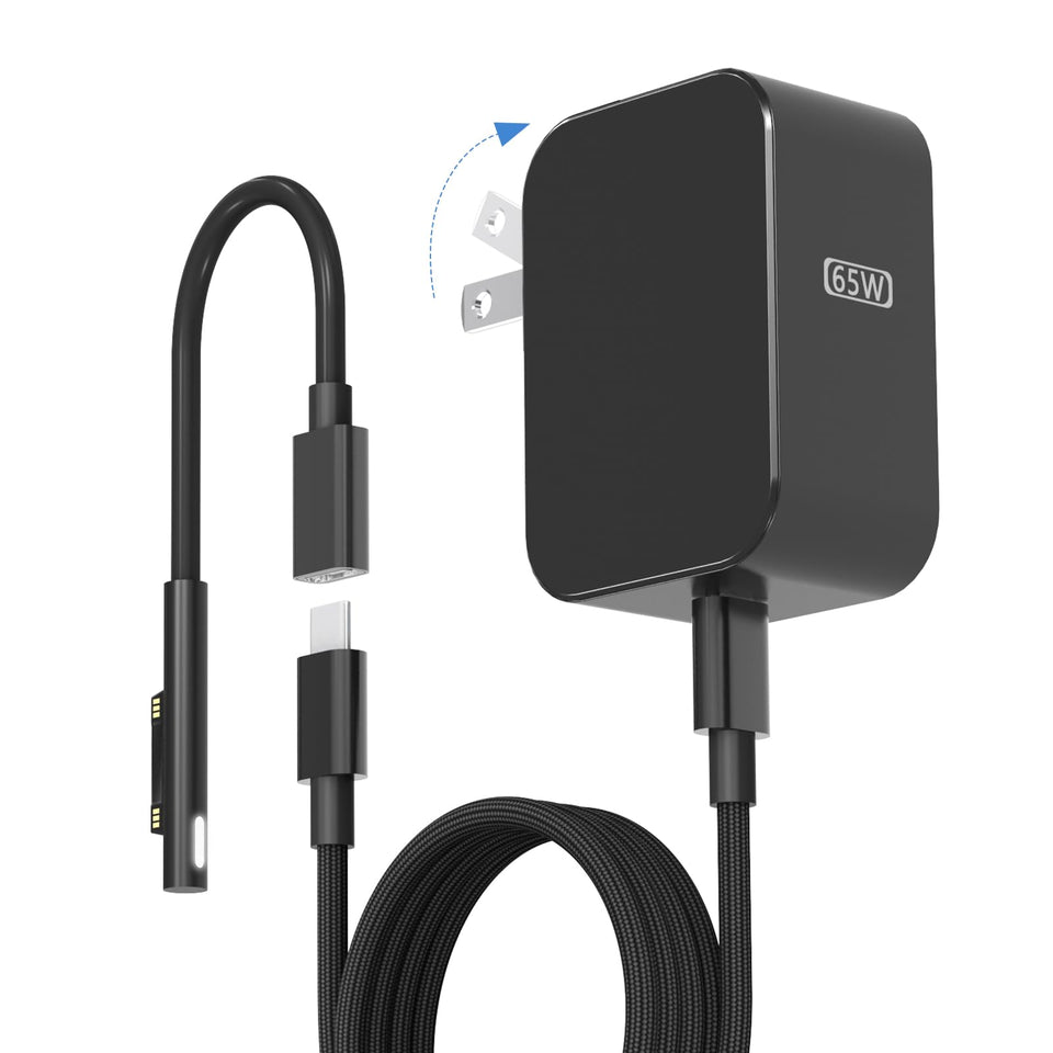 Andingker 65W charger front view showing compact design and ports for versatile charging