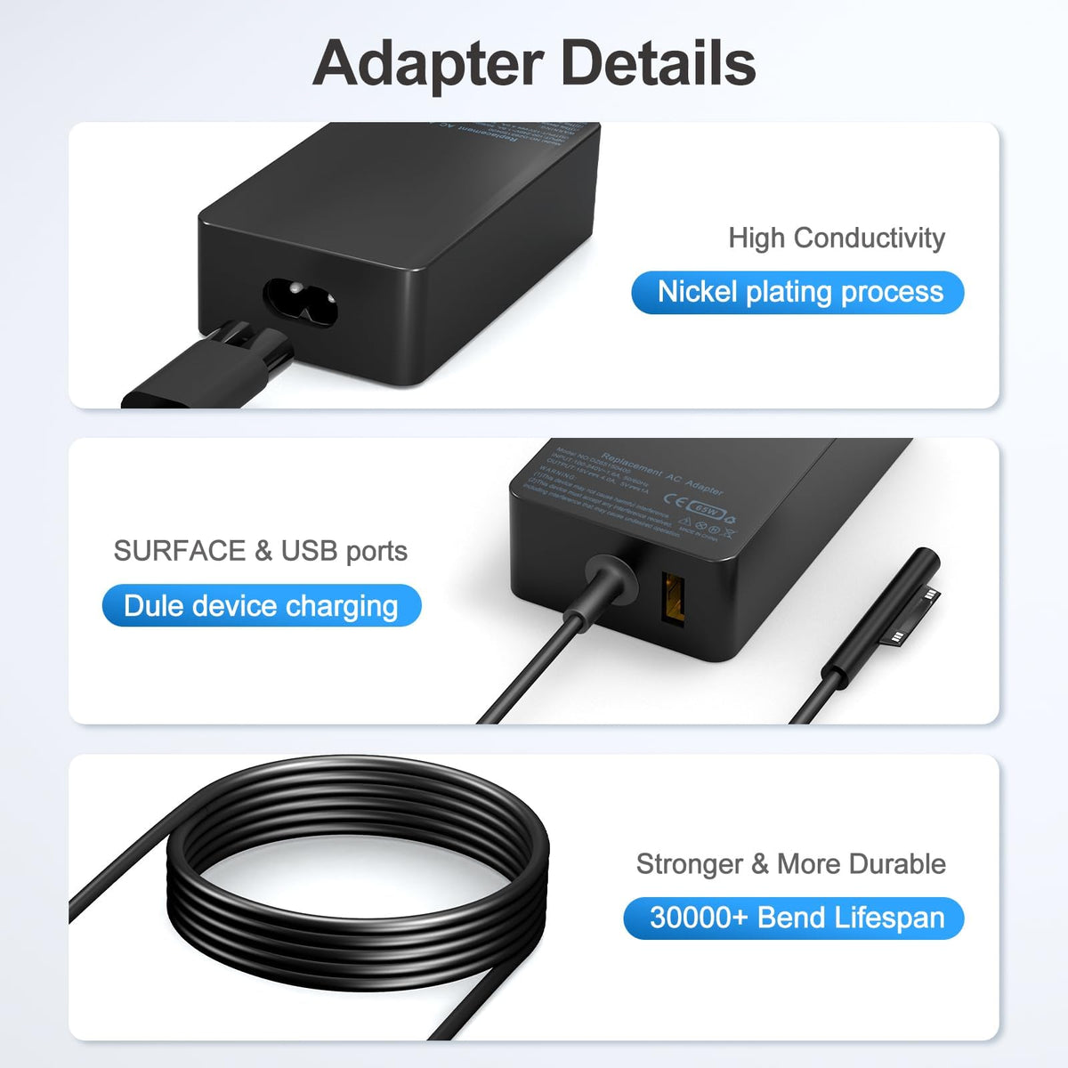 Andingker 65W Surface Pro charger in use with laptop on desk setup