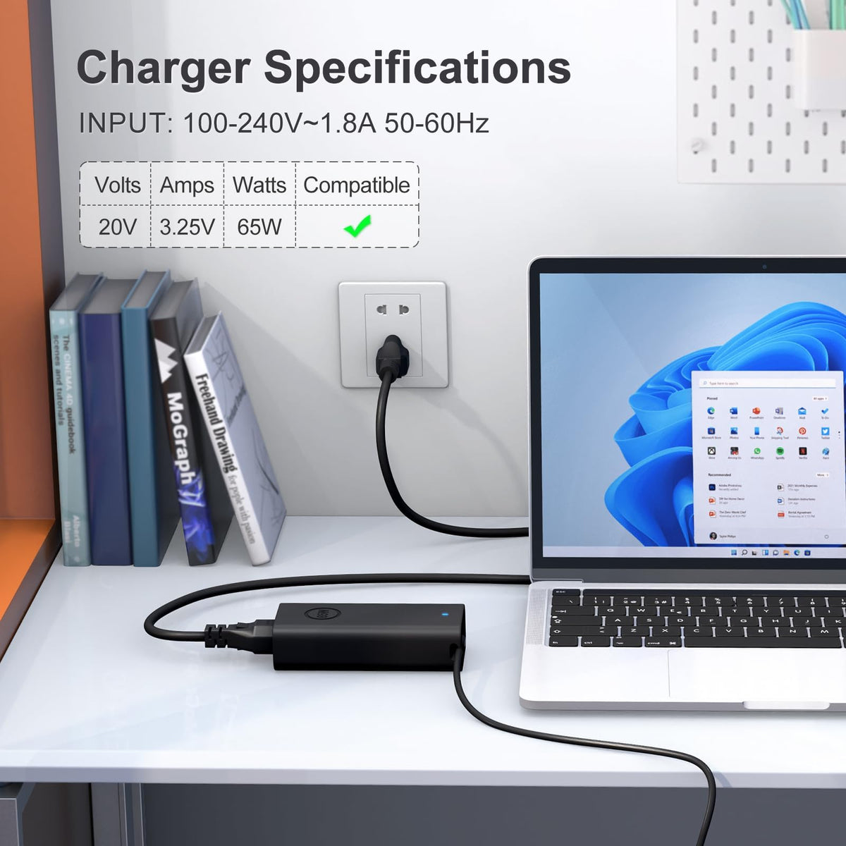 Andingker 65W USB-C Dell charger compatible with Latitude series.