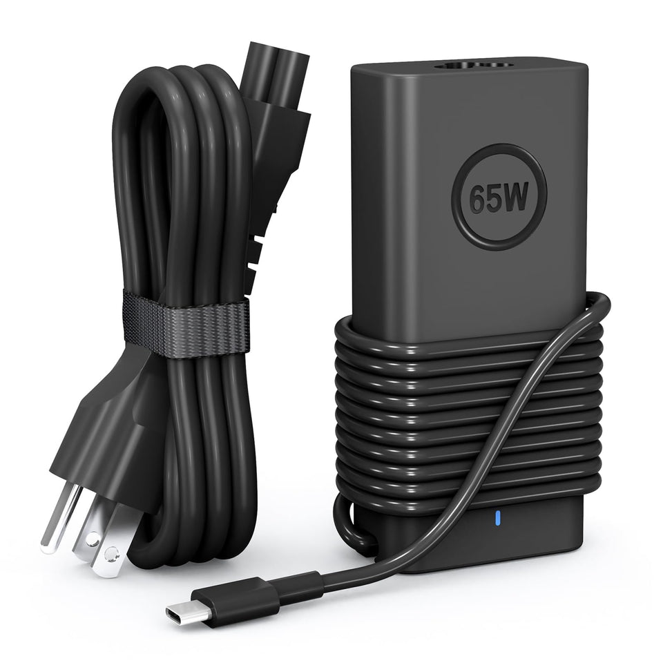 Andingker 65W USB-C Dell charger front view, compact travel-friendly design.