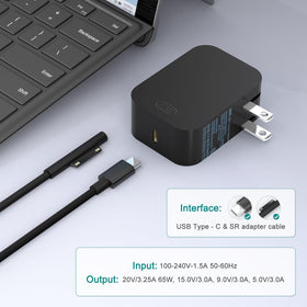 Andingker charger connected to Surface Pro in use showing fast, convenient charging benefit