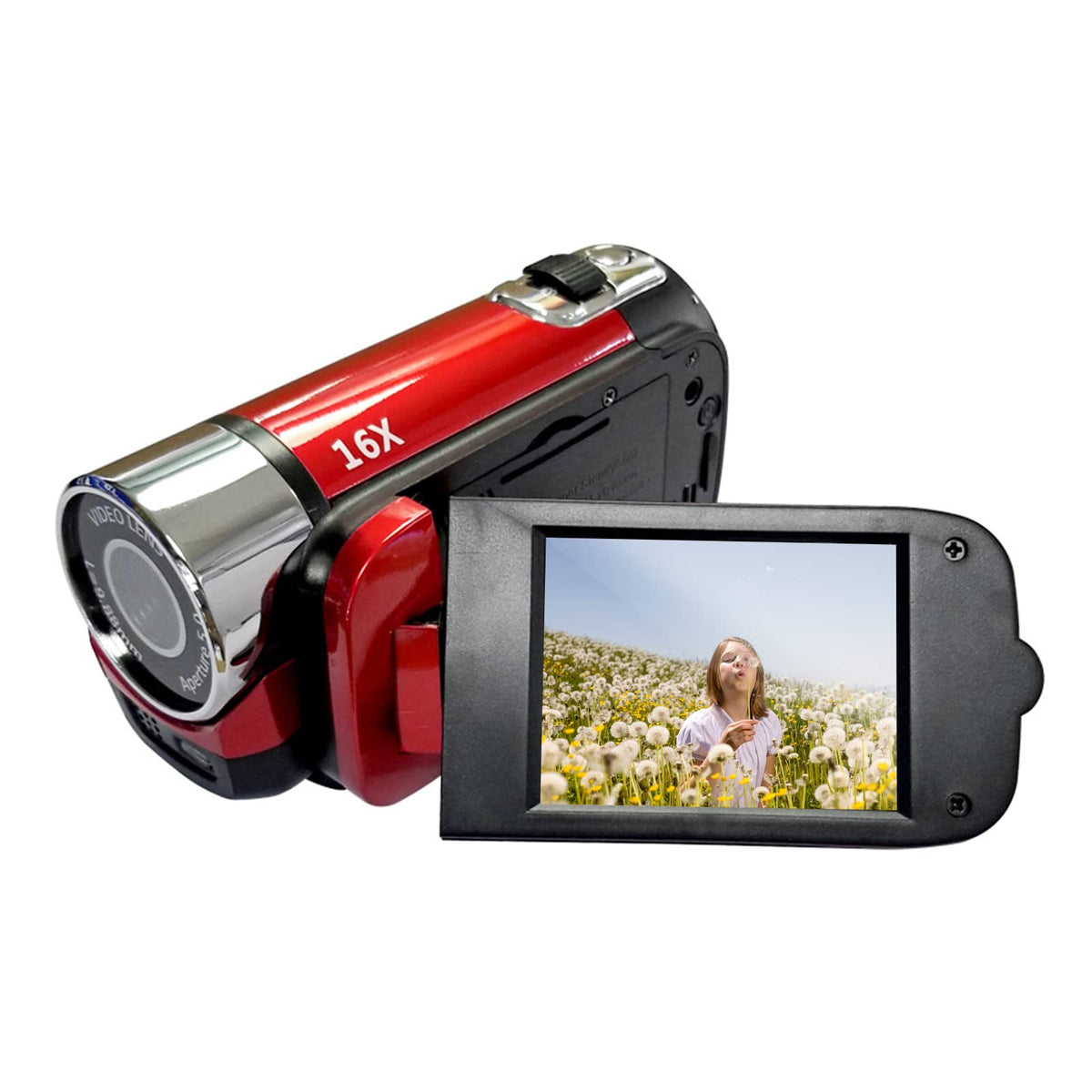 Andoer portable DV camcorder back view, easy grip and accessible controls