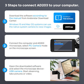 Andonstar AD203 connectable to Windows and Mac via USB.