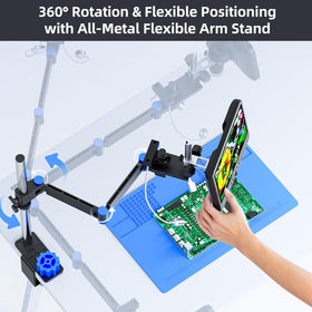Andonstar AD208S-FA quick-clamp base secures the setup on thick desks for stability.