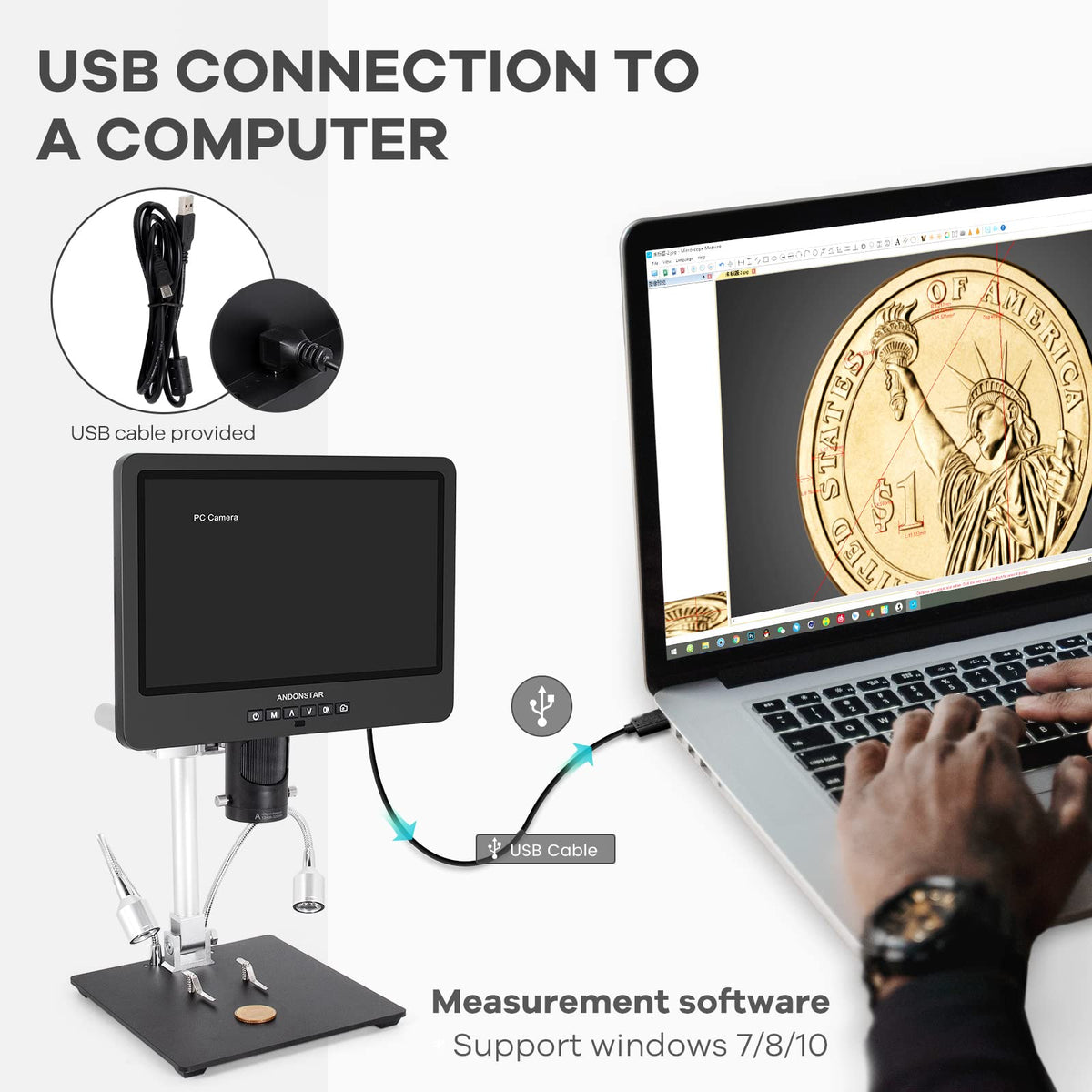 Andonstar AD249S-M pro boom arm for flexible, stable positioning during tasks.