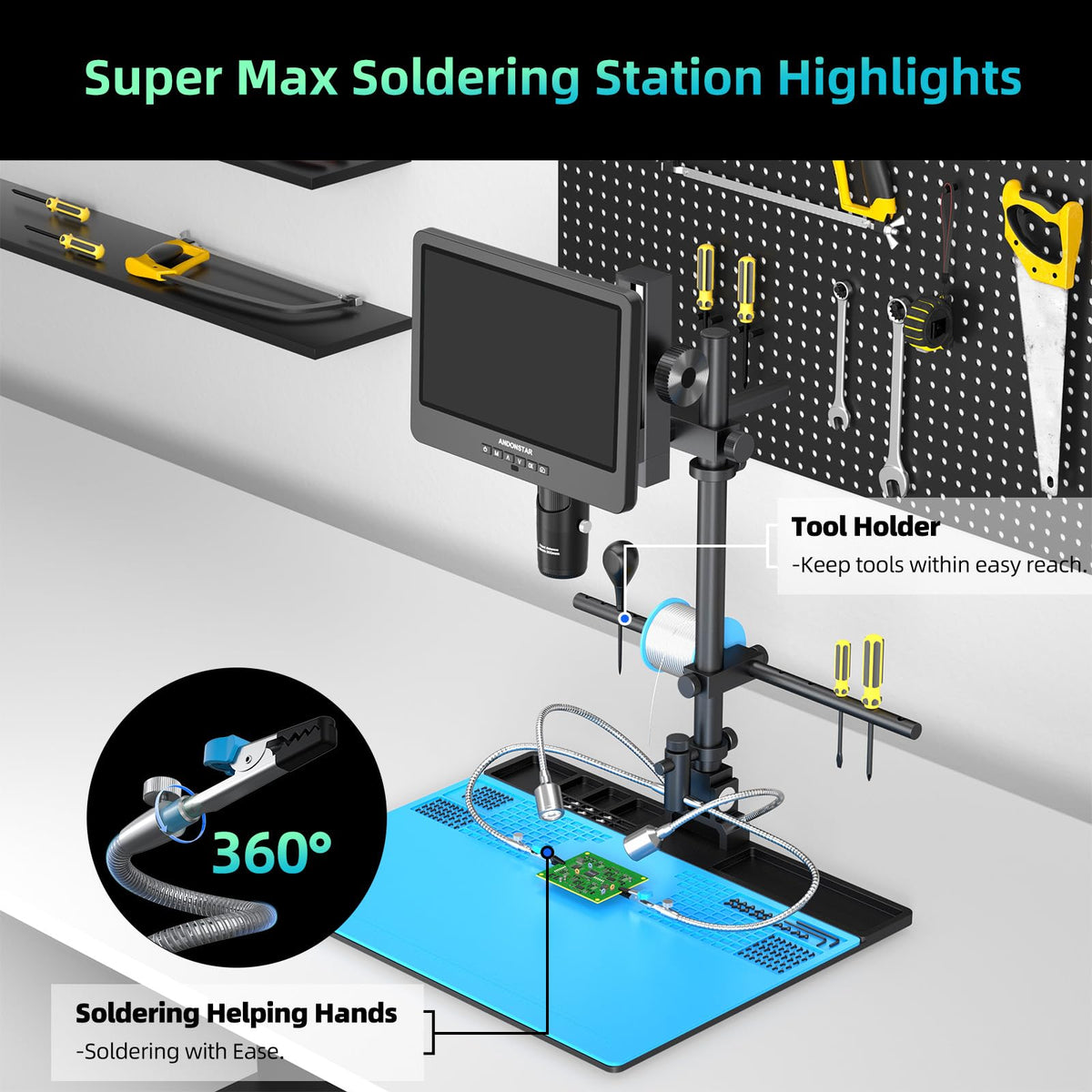 Andonstar AD249S-Max tool holder keeps tools within reach