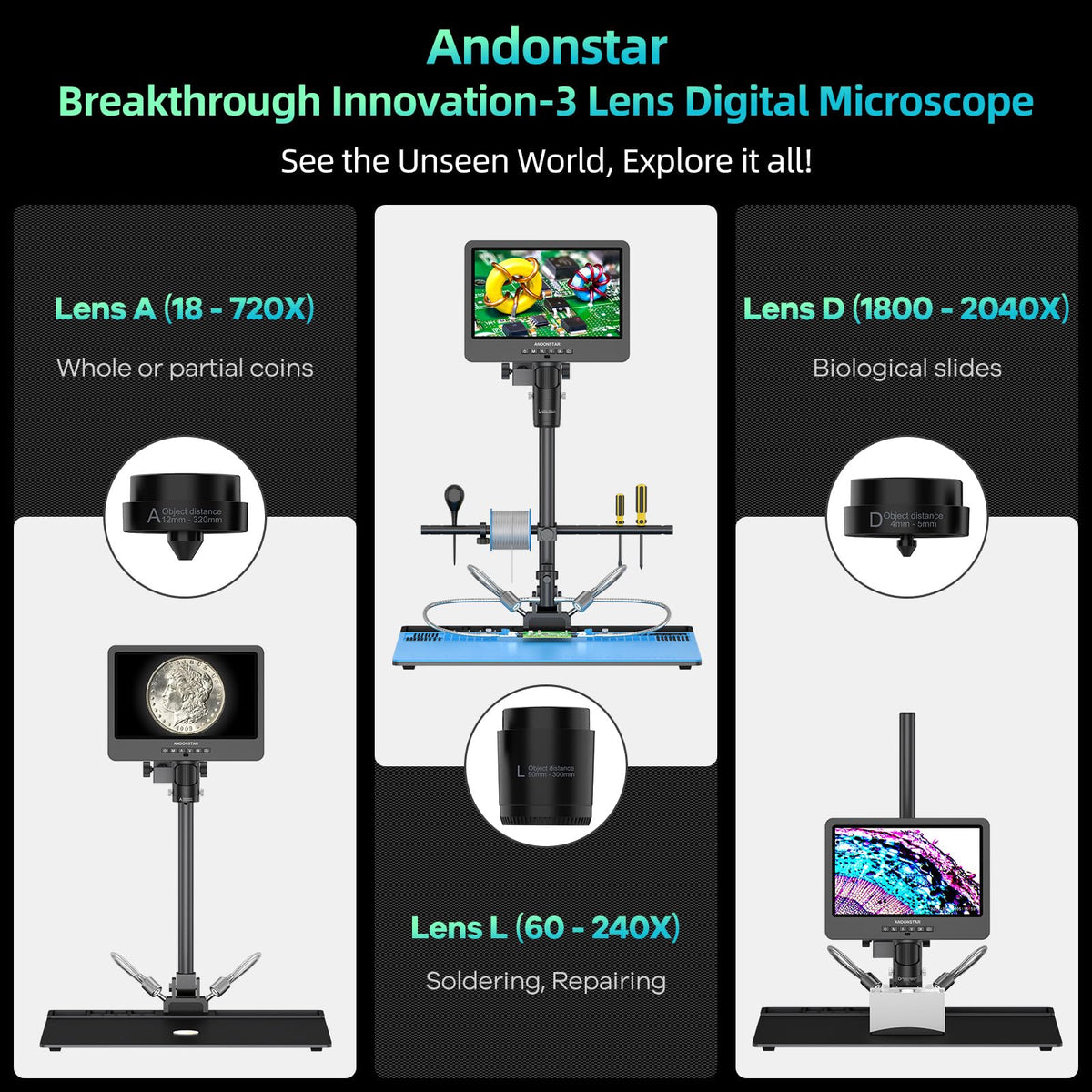 Andonstar AD249S-Max UHD 2160p clarity for precise solder joints