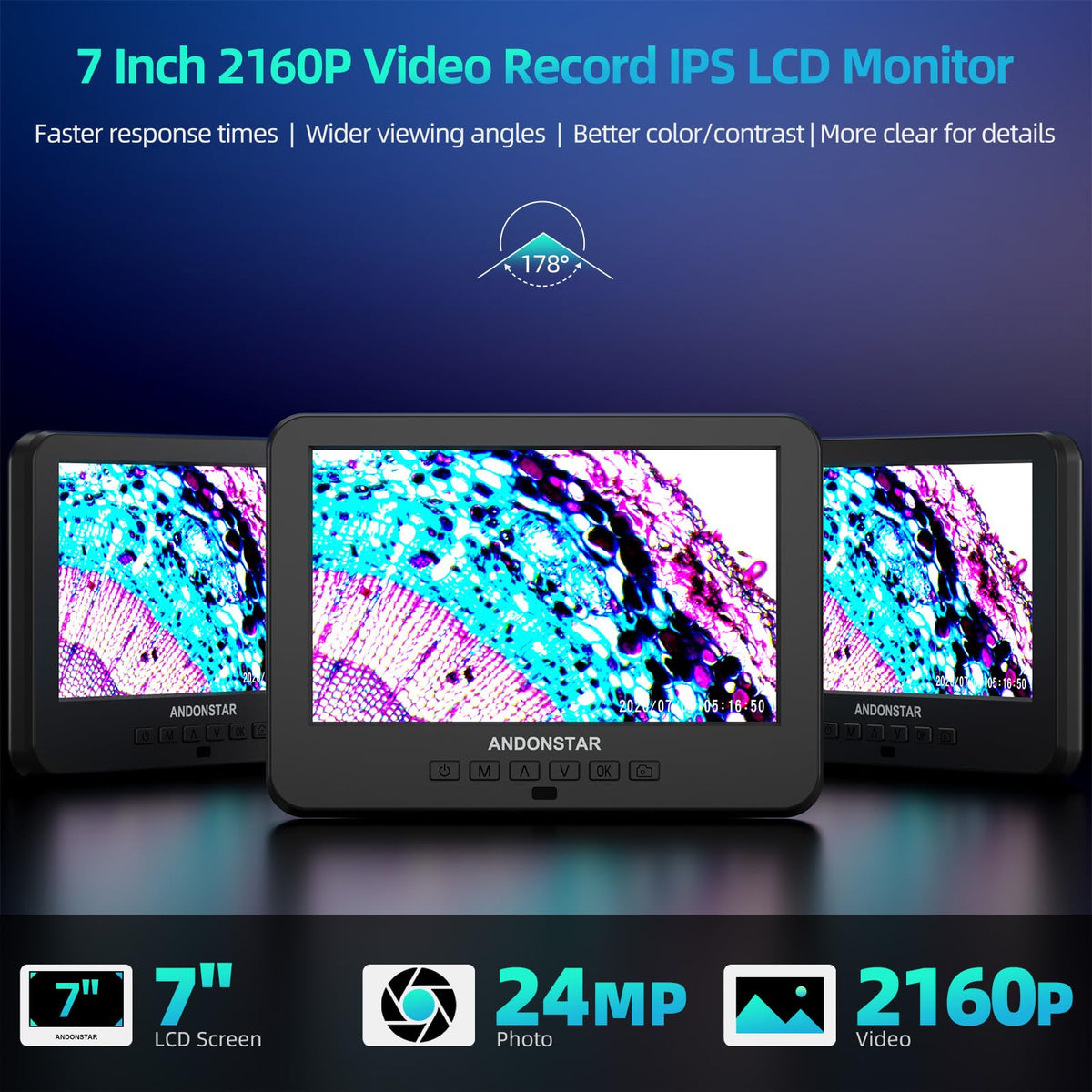 Andonstar AD266S LED lighting highlights subject at various brightness levels.