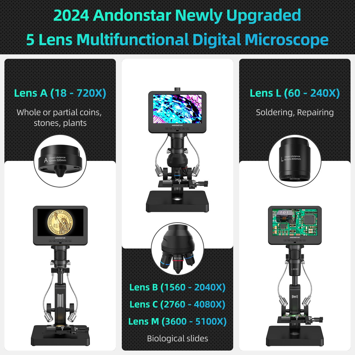 Andonstar AD266S Lens A view offers a wide field for coins and specimens.