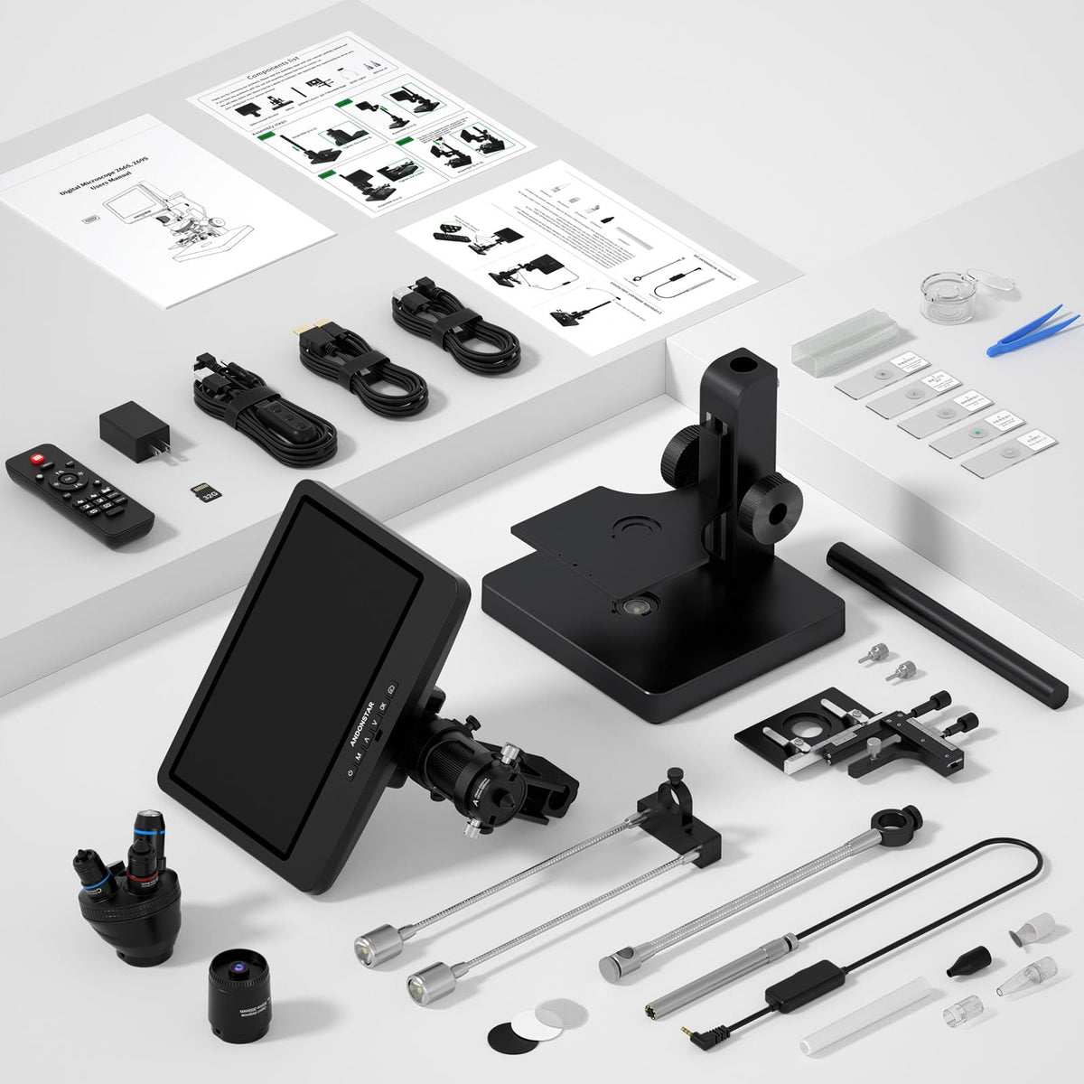 Andonstar AD269S biology slides kit with prepared slides for quick exploration.