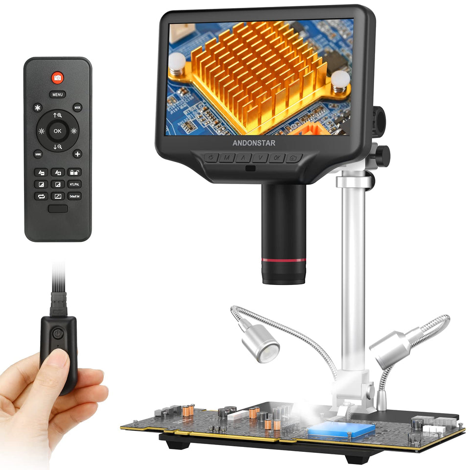 Andonstar AD407 Pro with 7-inch LCD display for precise, hands-free soldering inspection