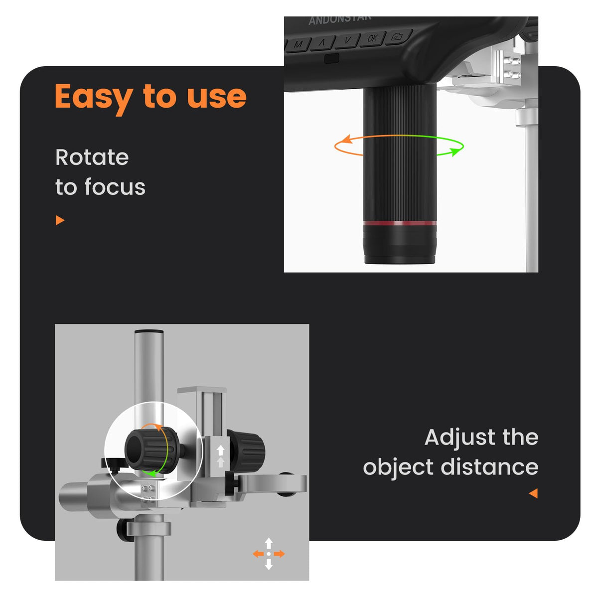 Andonstar AD407 Pro wireless remote for easy image capture and zoom